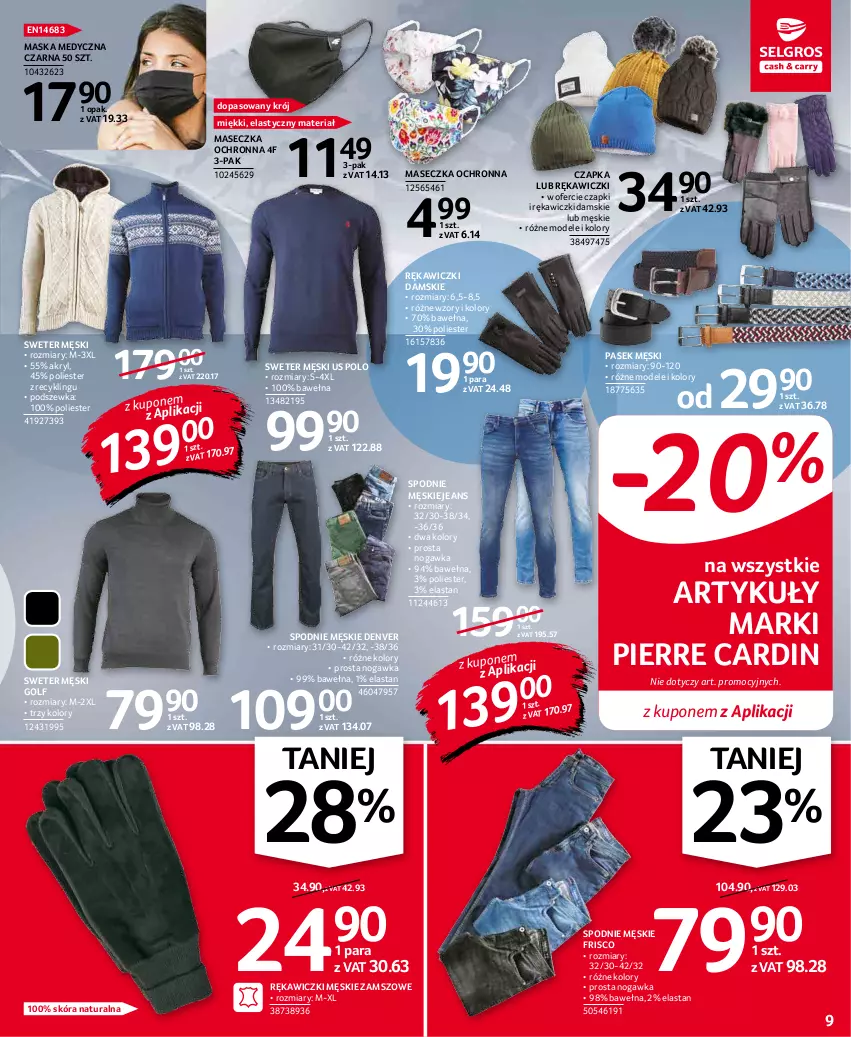 Gazetka promocyjna Selgros - Oferta przemysłowa - ważna 07.01 do 19.01.2022 - strona 9 - produkty: Czapka, Maska, Maska medyczna, Pasek, Pasek męski, Pierre Cardin, Spodnie, Sweter, Wełna