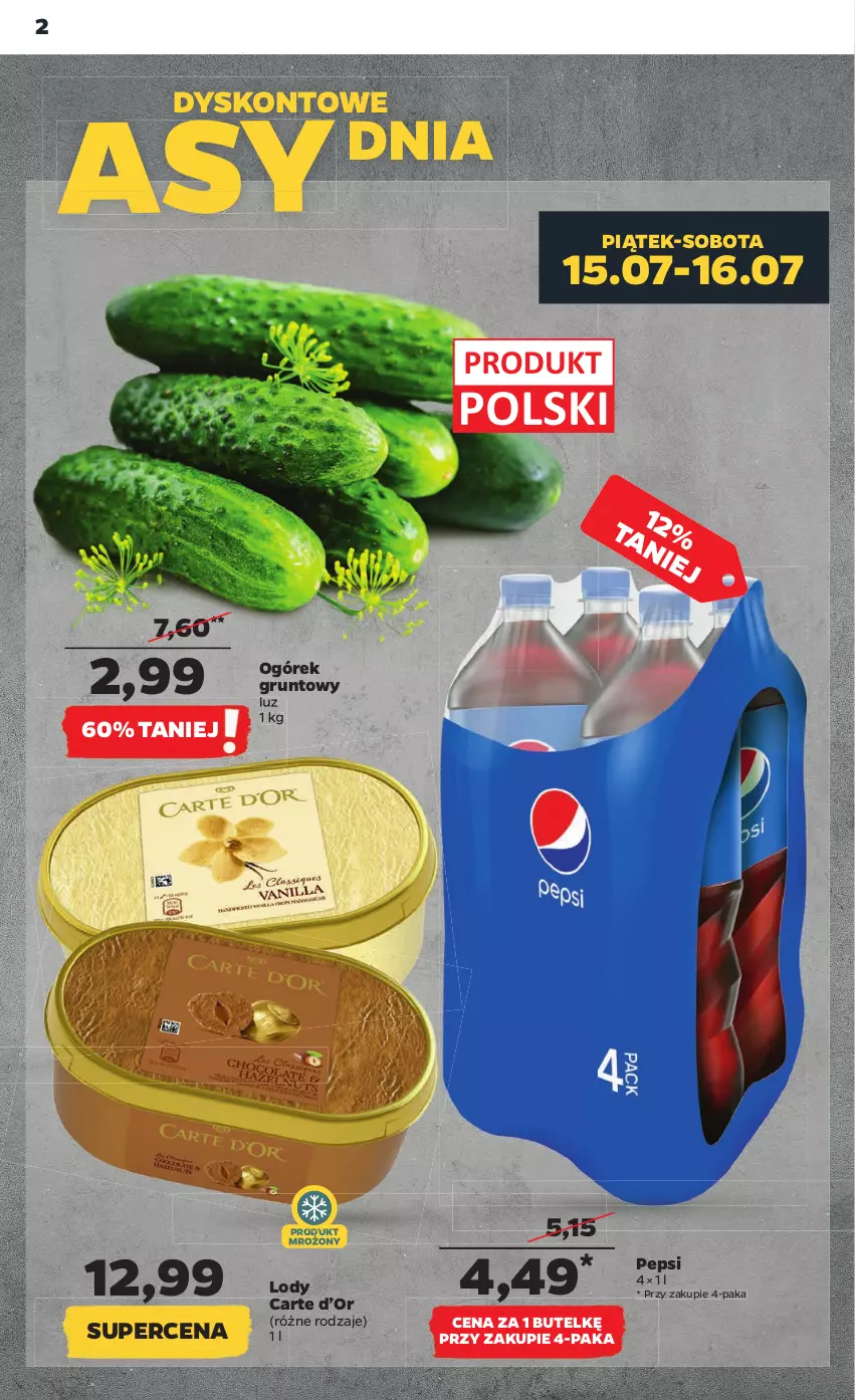 Gazetka promocyjna Netto - Artykuły spożywcze - ważna 14.07 do 20.07.2022 - strona 2 - produkty: Grunt, Lody, Ogórek, Pepsi