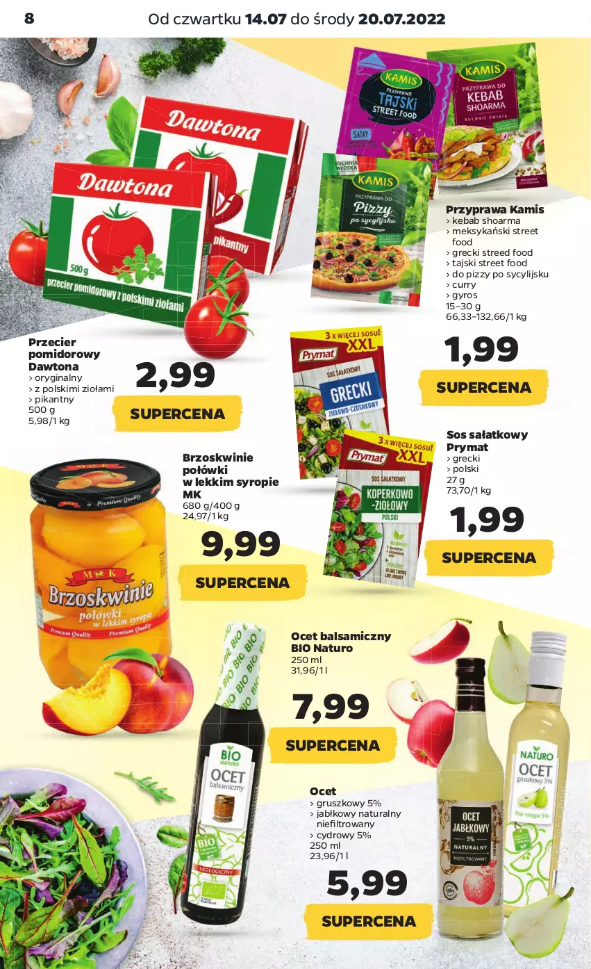 Gazetka promocyjna Netto - Artykuły spożywcze - ważna 14.07 do 20.07.2022 - strona 8 - produkty: Brzoskwinie, Dawtona, Gin, Gyros, Kamis, Kebab, Ocet, Ocet balsamiczny, Prymat, Sałat, Shoarma, Sos, Syrop