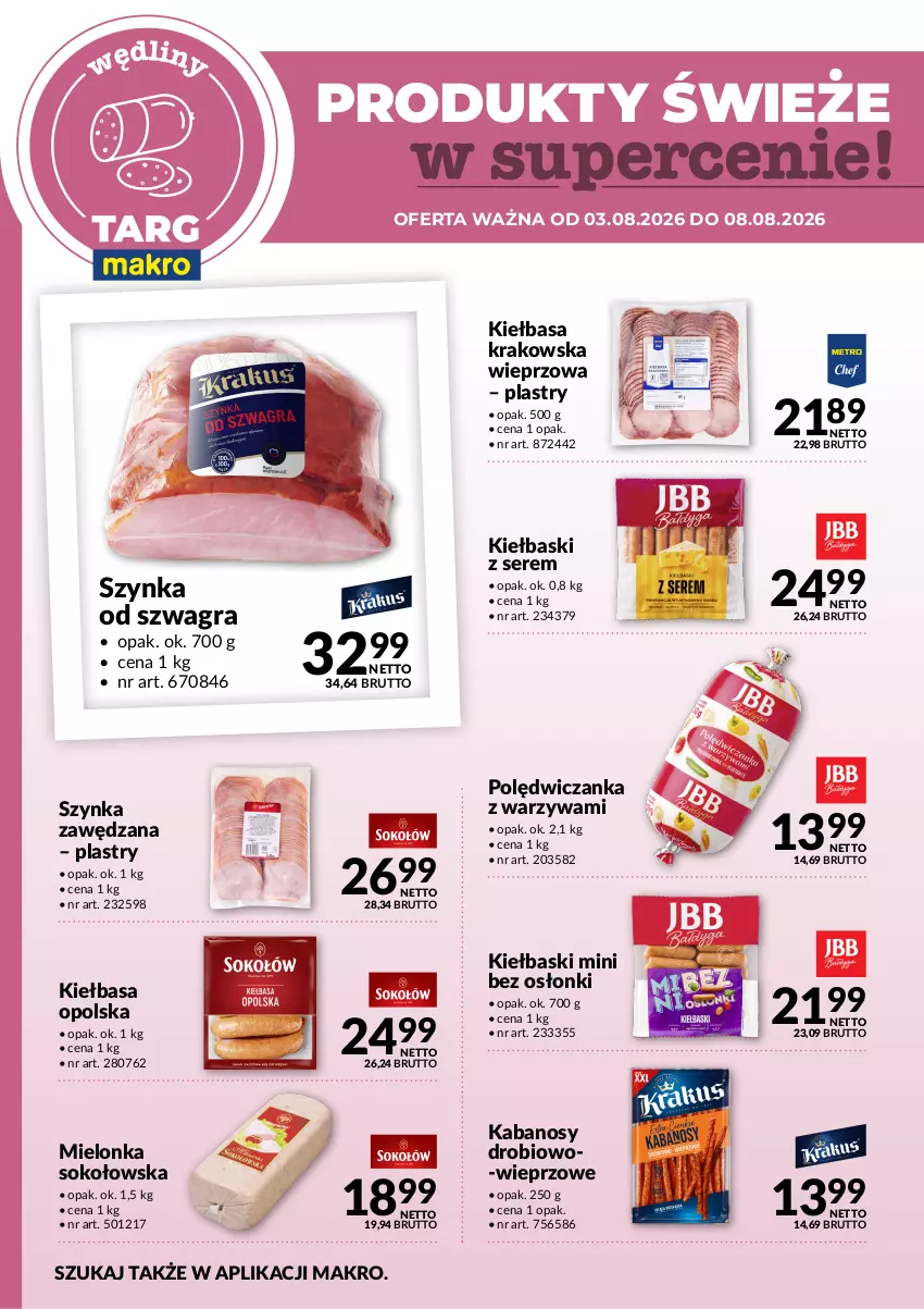 Gazetka promocyjna Makro - Targ MAKRO - oferta świeża w super cenach! - ważna 03.08 do 08.08.2026 - strona 3 - produkty: Gra, Kabanos, Kiełbasa, Kiełbasa krakowska, Ser, Sok, Szynka, Warzywa