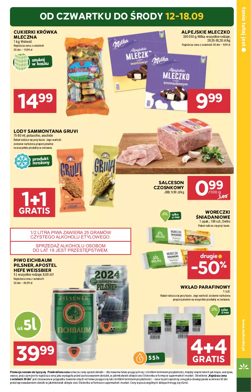 Gazetka promocyjna Stokrotka - Market - ważna 12.09 do 18.09.2024 - strona 3 - produkty: Cukier, Cukierki, Danio, Gra, Kosz, Lody, Mięso, Milka, Mleczko, Owoce, Piwa, Piwo, Por, Salceson, Warzywa