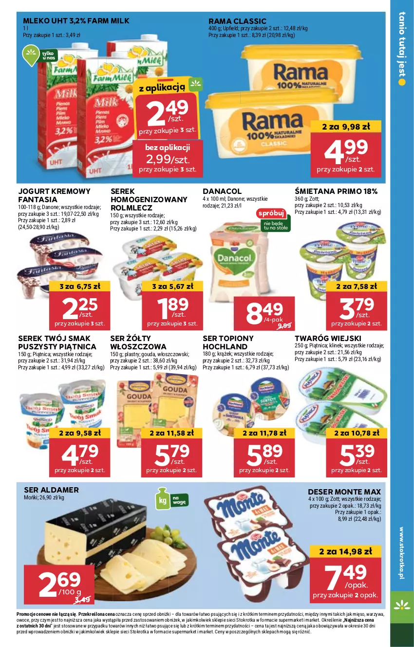 Gazetka promocyjna Stokrotka - Market - ważna 12.09 do 18.09.2024 - strona 9 - produkty: Danone, Deser, Fa, Fanta, Farm Milk, Gouda, Hochland, Jogurt, Mięso, Mleko, Monte, Owoce, Piątnica, Rama, Rolmlecz, Ser, Ser topiony, Serek, Serek homogenizowany, Top, Twaróg, Twój Smak, Warzywa, Włoszczowski, Zott