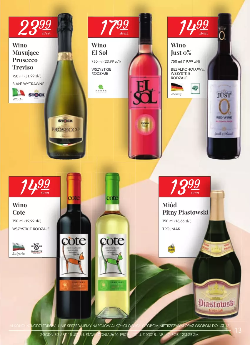 Gazetka promocyjna Stokrotka - Katalog Euro 2020 - ważna 10.06 do 30.06.2021 - strona 13 - produkty: Miód, Miód pitny, Mus, Piast, Prosecco, Wino, Wino musujące