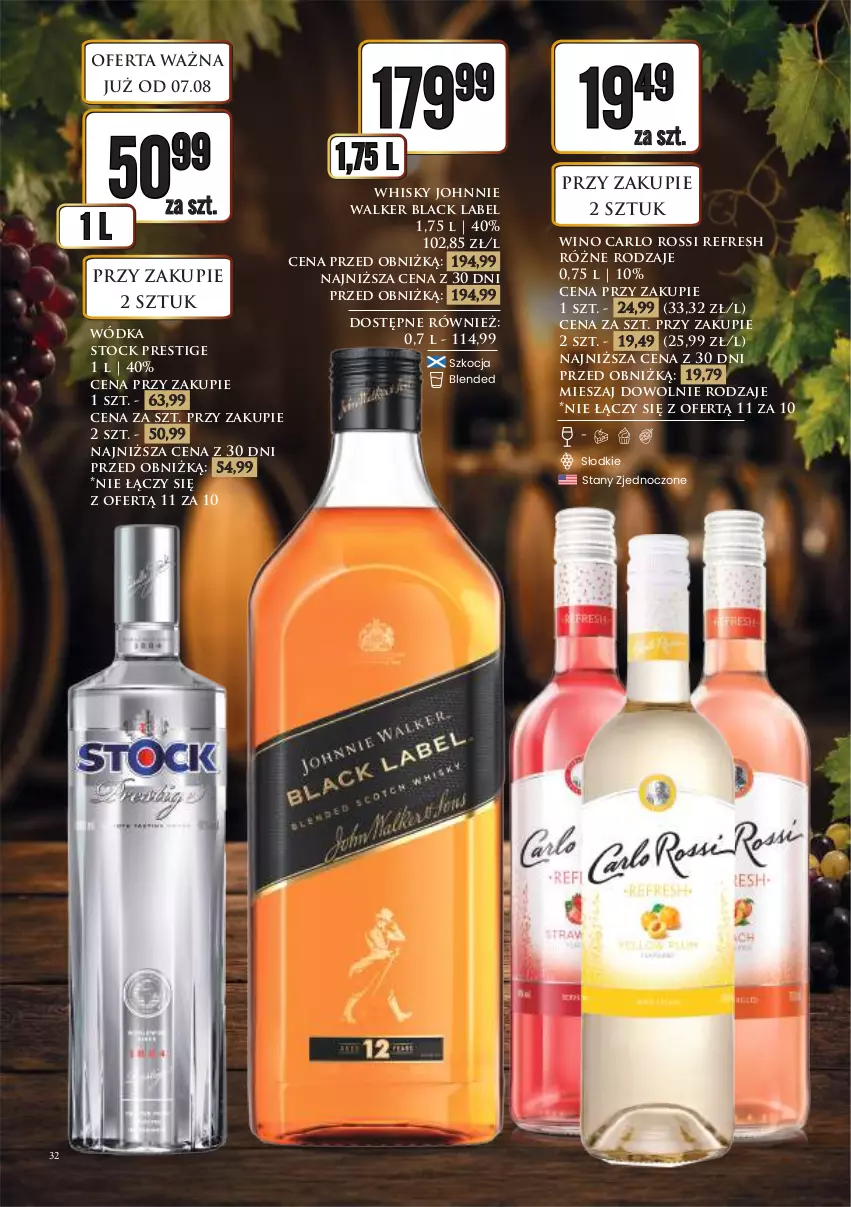 Gazetka promocyjna Dino - Katalog alkoholowyㅤ - ważna 10.08 do 14.08.2026 - strona 32 - produkty: Carlo Rossi, Johnnie Walker, Koc, Lack, Stock, Whisky, Wino, Wódka