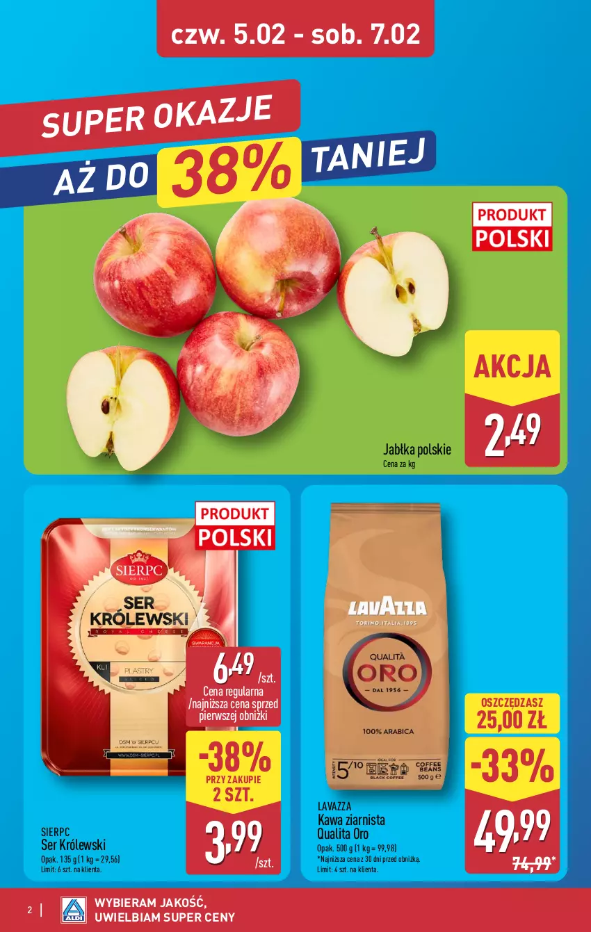 Gazetka promocyjna Aldi - Oferta weekendowa - ważna 05.02 do 07.02.2026 - strona 2 - produkty: Jabłka, Kawa, Kawa ziarnista, Królewski, Lavazza, Ser