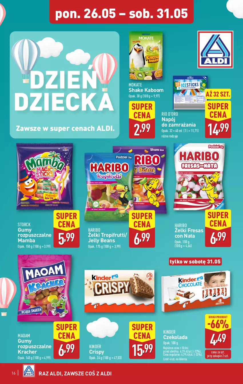 Gazetka promocyjna Aldi - Pełna oferta - ważna 26.05 do 31.05.2025 - strona 16 - produkty: Czekolada, Haribo, Jelly beans, Kinder, Mamba, Napój