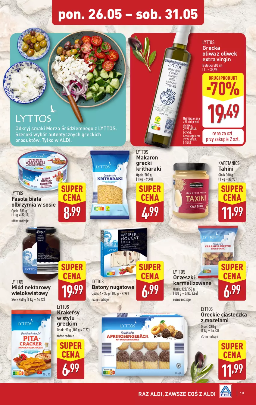 Gazetka promocyjna Aldi - Pełna oferta - ważna 26.05 do 31.05.2025 - strona 19 - produkty: Baton, Fa, Fasola, Gin, Krakersy, Makaron, Miód, Morela, Nektar, Oliwa, Oliwa z oliwek, Orzeszki, Sos
