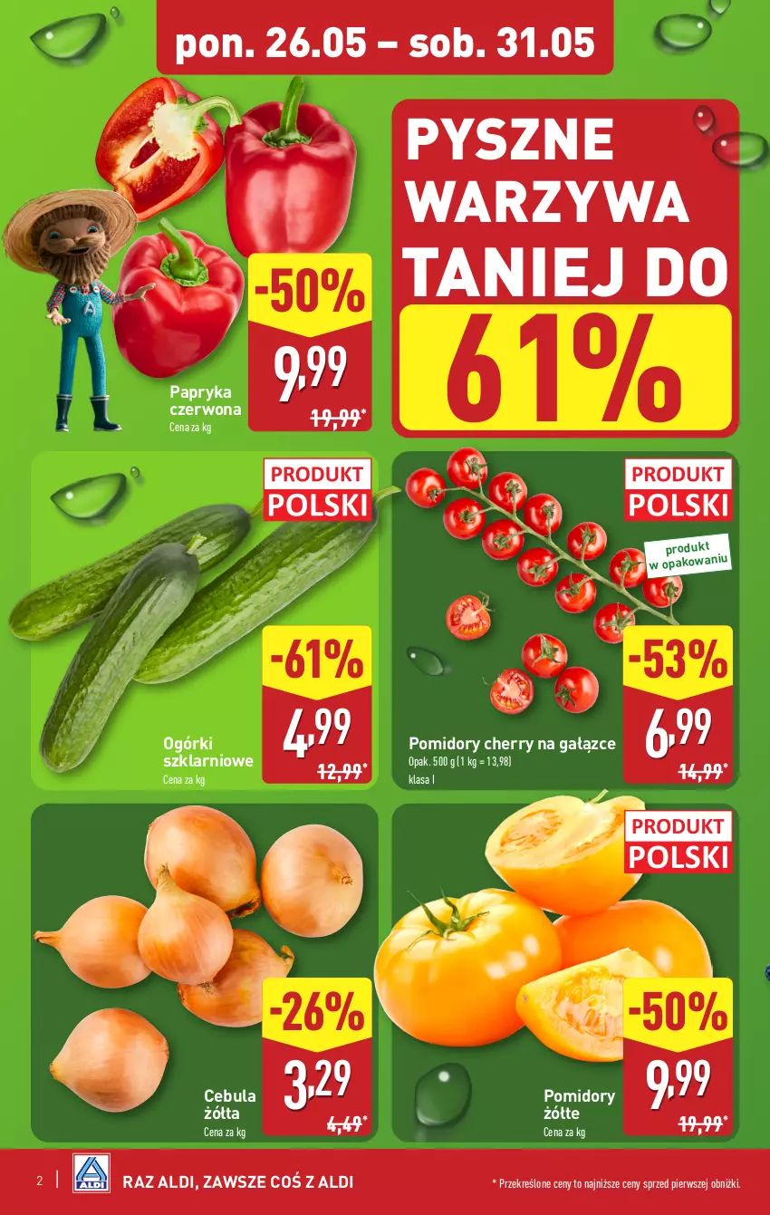 Gazetka promocyjna Aldi - Pełna oferta - ważna 26.05 do 31.05.2025 - strona 2 - produkty: Cebula, Papryka, Papryka czerwona, Pomidory, Warzywa