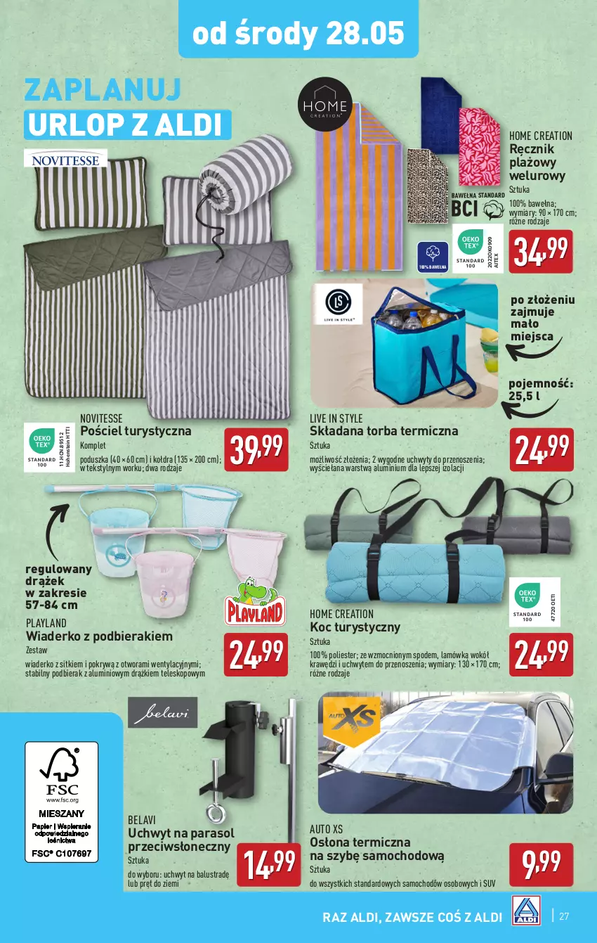 Gazetka promocyjna Aldi - Pełna oferta - ważna 26.05 do 31.05.2025 - strona 27 - produkty: Koc, Kołdra, Parasol, Poduszka, Pościel, Ręcznik, Teleskop, Torba, Uchwyty, Wełna