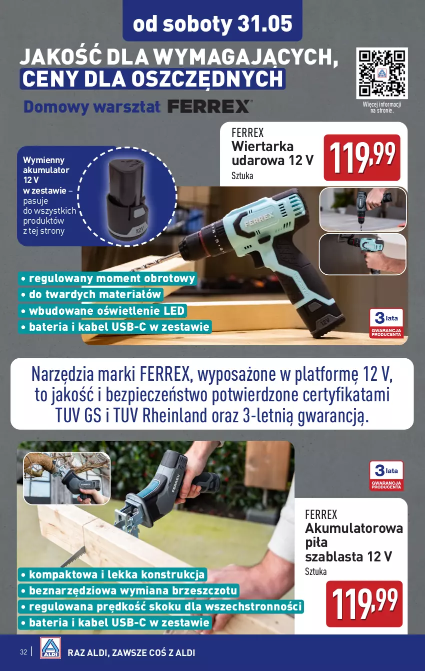 Gazetka promocyjna Aldi - Pełna oferta - ważna 26.05 do 31.05.2025 - strona 32 - produkty: Akumulator, Bateria, Kabel USB, Piec, Tarka, Wiertarka, Wiertarka udarowa