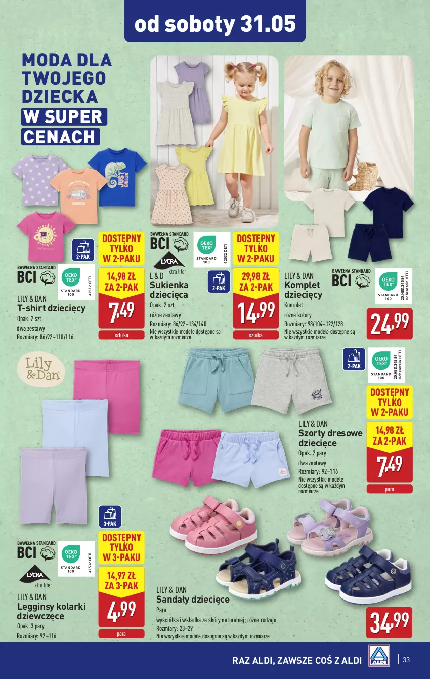 Gazetka promocyjna Aldi - Pełna oferta - ważna 26.05 do 31.05.2025 - strona 33 - produkty: Dres, Dzieci, Gin, Legginsy, Moda, Sandał, Sukienka, Szorty, T-shirt
