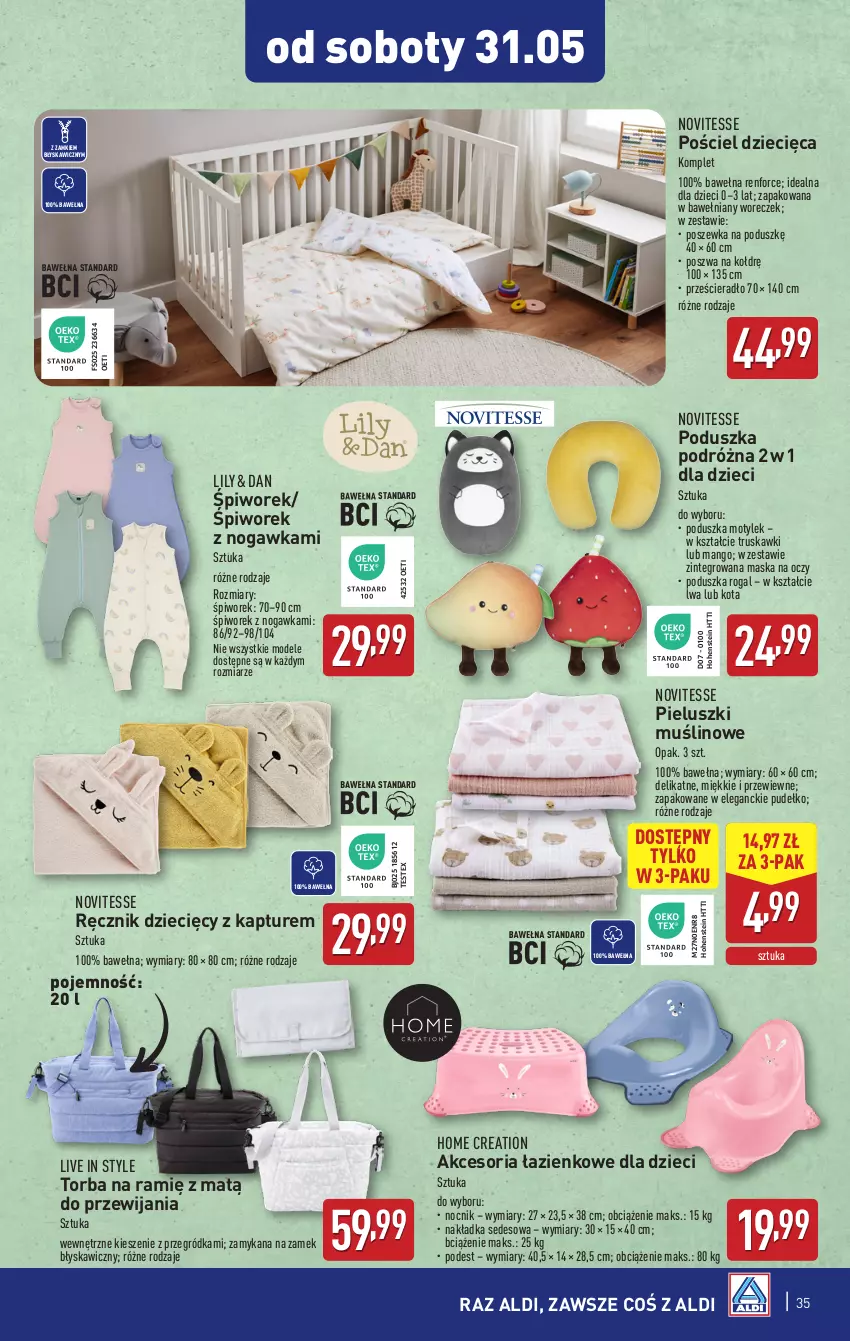 Gazetka promocyjna Aldi - Pełna oferta - ważna 26.05 do 31.05.2025 - strona 35 - produkty: Dzieci, Mango, Maska, Nocnik, Piwo, Poduszka, Pościel, Poszewka, Prześcieradło, Pudełko, Ręcznik, Rogal, Torba, Truskawki, Wełna, Woreczek