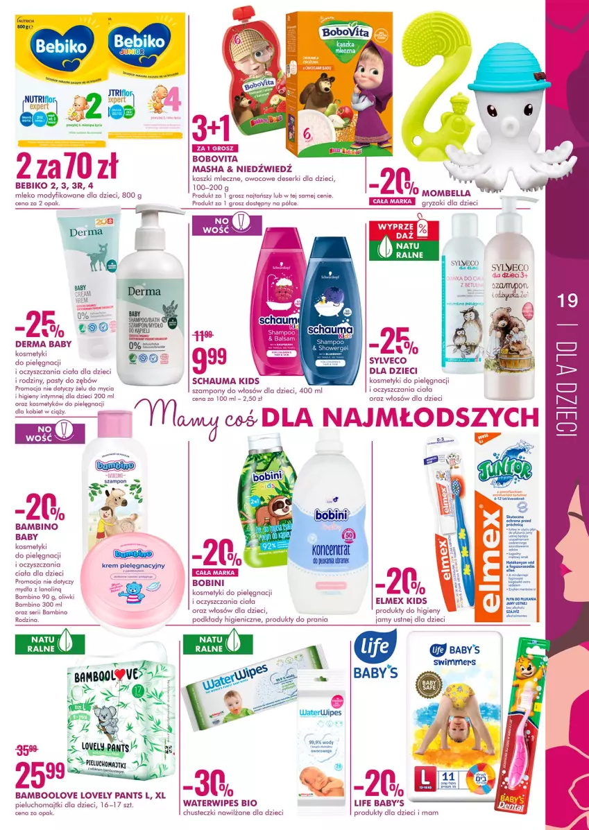 Gazetka promocyjna Super Pharm - Gazetka - ważna 03.03 do 16.03.2022 - strona 19 - produkty: Bebiko, BoboVita, Chusteczki, Deser, Dzieci, Elmex, Gala, Gry, Kosmetyki do pielęgnacji, LG, Lovely, Majtki, Mleko, Mleko modyfikowane, Oliwki, Pieluchomajtki, Podkład, Schauma, Ser, Sos, Szampon