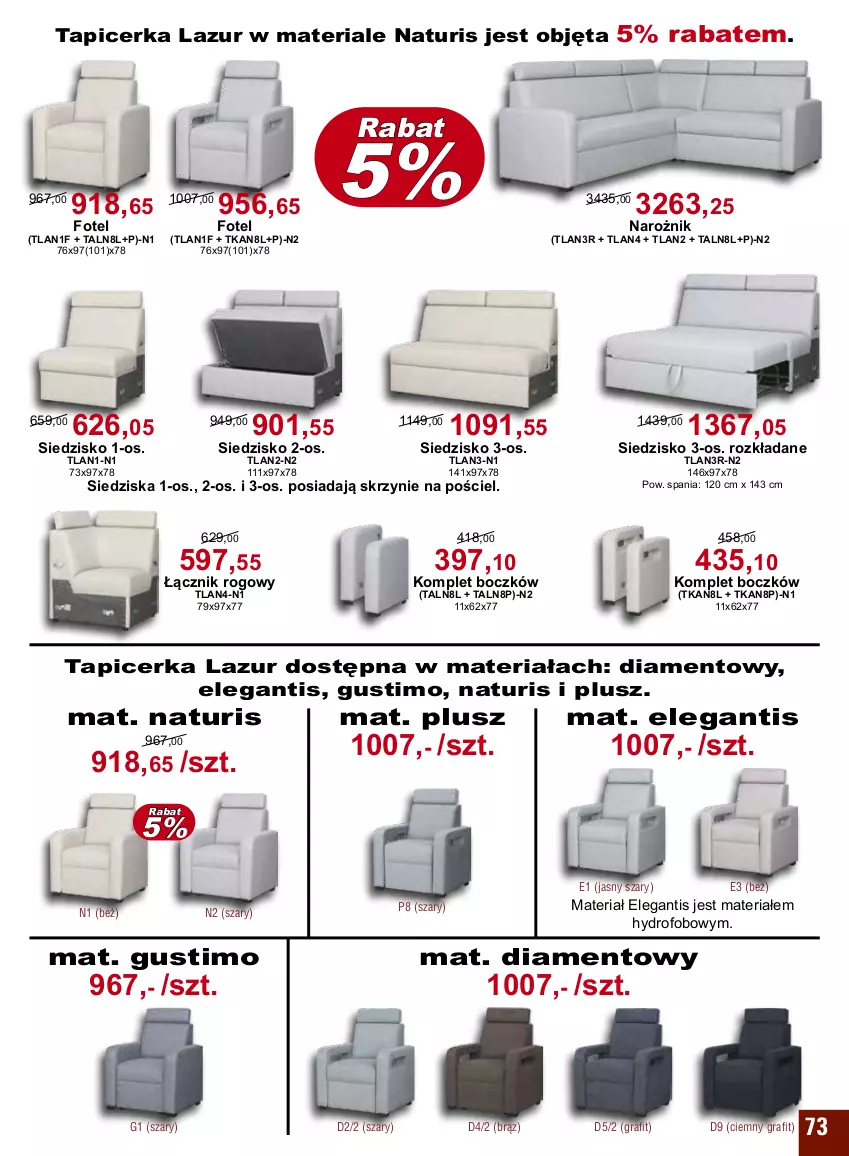 Gazetka promocyjna Bodzio - ważna 01.04 do 30.04.2022 - strona 73 - produkty: Fotel, Gra, Lazur, Narożnik, Pościel, Siedzisko, Tapicerka