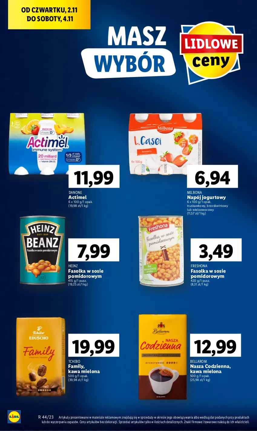 Gazetka promocyjna Lidl - GAZETKA - ważna 02.11 do 04.11.2023 - strona 20 - produkty: Actimel, Bell, Bella, Danone, Fa, Heinz, Jogurt, Kawa, Kawa mielona, Napój, Napój jogurtowy, Sos, Tchibo, Tchibo Family