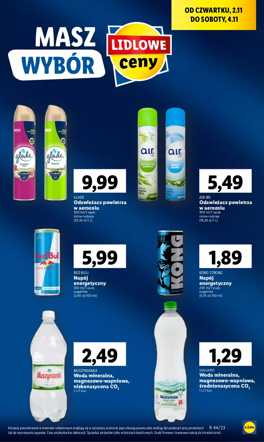 Gazetka promocyjna Lidl - GAZETKA - ważna 02.11 do 04.11.2023 - strona 21 - produkty: Magnez, Mus, Muszynianka, Napój, Napój energetyczny, Red Bull, Woda, Woda mineralna