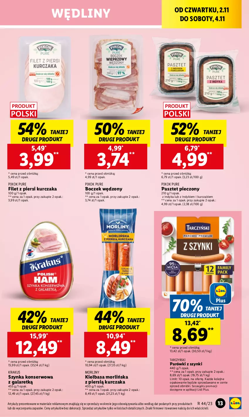 Gazetka promocyjna Lidl - GAZETKA - ważna 02.11 do 04.11.2023 - strona 25 - produkty: Boczek, Filet z piersi kurczaka, Gala, Kiełbasa, Krakus, Kurczak, Morliny, Olej, Parówki, Parówki z szynki, Pasztet, Piec, PIKOK, Pur, Ser, Szynka, Szynka konserwowa, Tarczyński