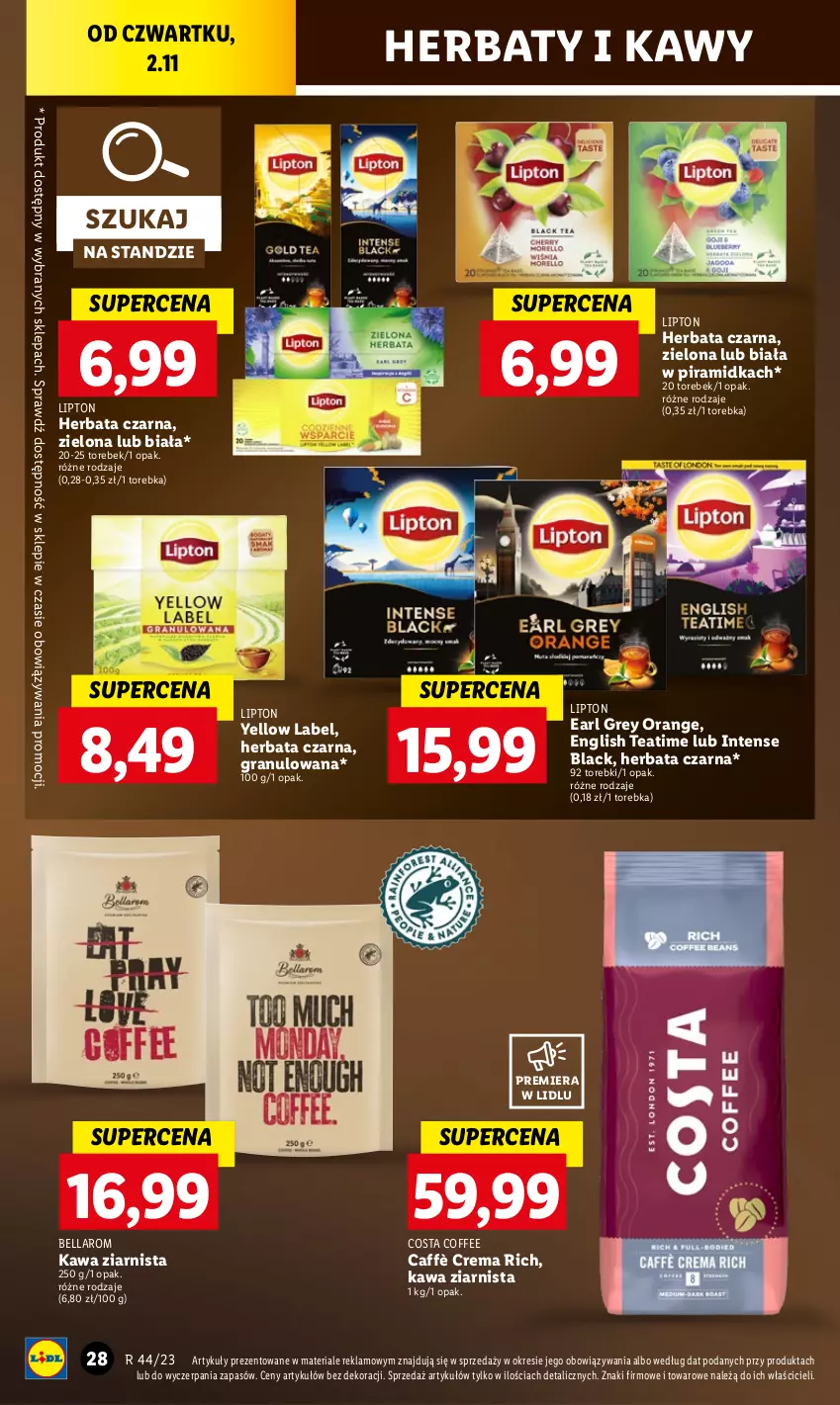 Gazetka promocyjna Lidl - GAZETKA - ważna 02.11 do 04.11.2023 - strona 40 - produkty: Bell, Bella, Earl Grey, Gra, Herbata, Herbata czarna, Kawa, Kawa ziarnista, Lack, Lipton, Torebka