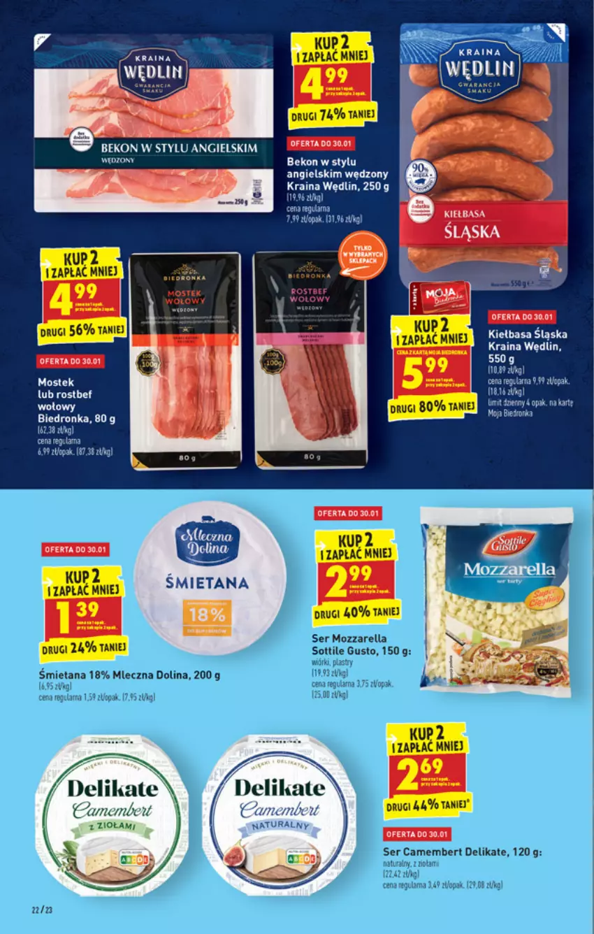 Gazetka promocyjna Biedronka - W tym tygodniu - ważna 27.01 do 02.02.2022 - strona 22 - produkty: Beko, Kiełbasa, Kiełbasa śląska, Mozzarella, Olej, Rostbef, Stek