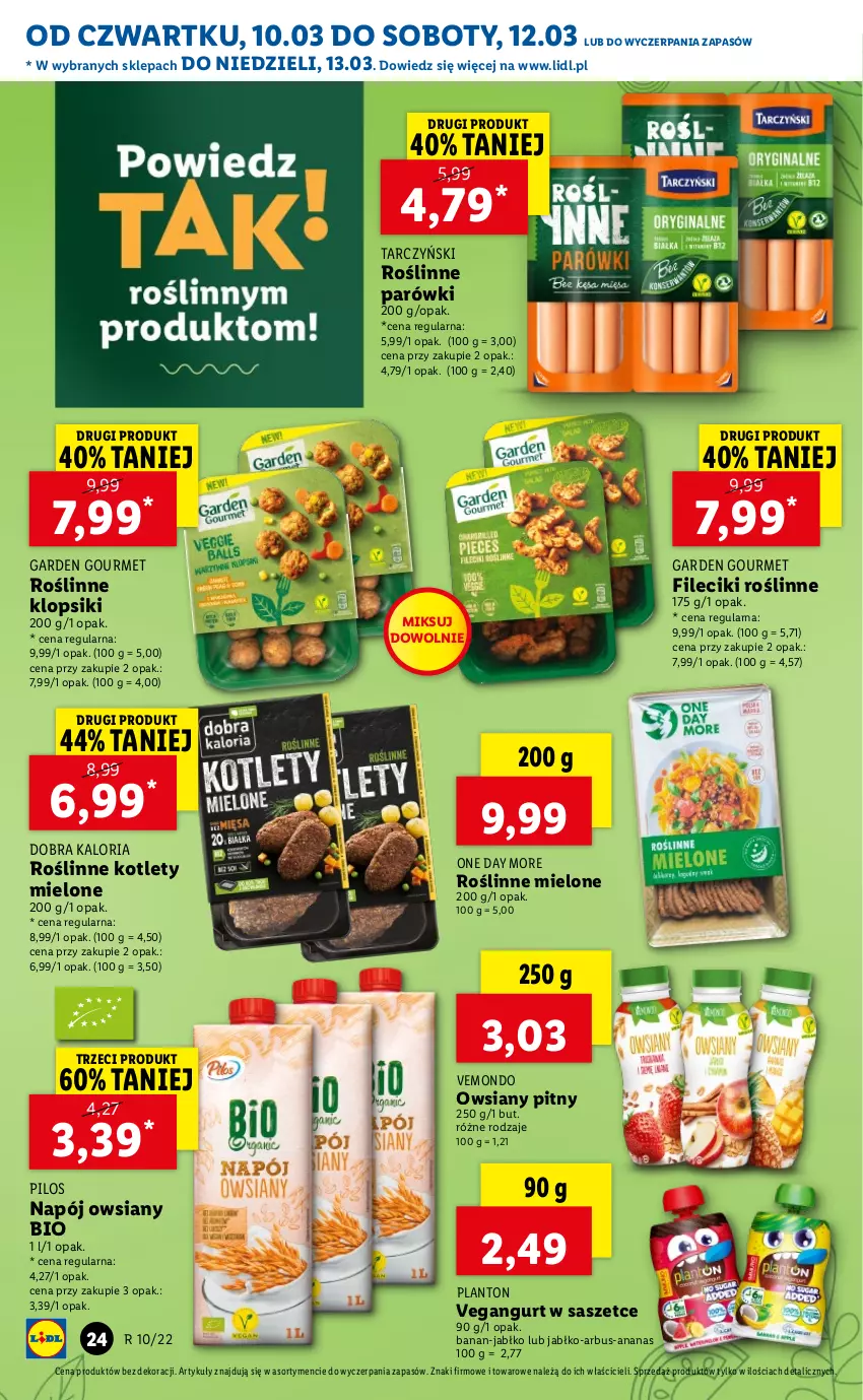 Gazetka promocyjna Lidl - GAZETKA - ważna 10.03 do 13.03.2022 - strona 24 - produkty: Ananas, Klopsiki, Kotlet, Napój, Parówki, Pilos, Tarczyński, Vegangurt