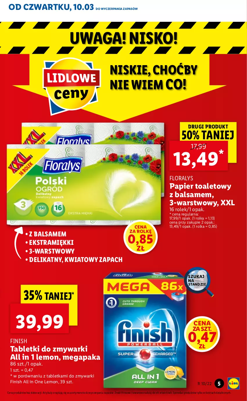 Gazetka promocyjna Lidl - GAZETKA - ważna 10.03 do 13.03.2022 - strona 5 - produkty: Finish, Flora, Papier, Papier toaletowy, Por, Tablet, Tabletki do zmywarki, Waga, Zmywarki