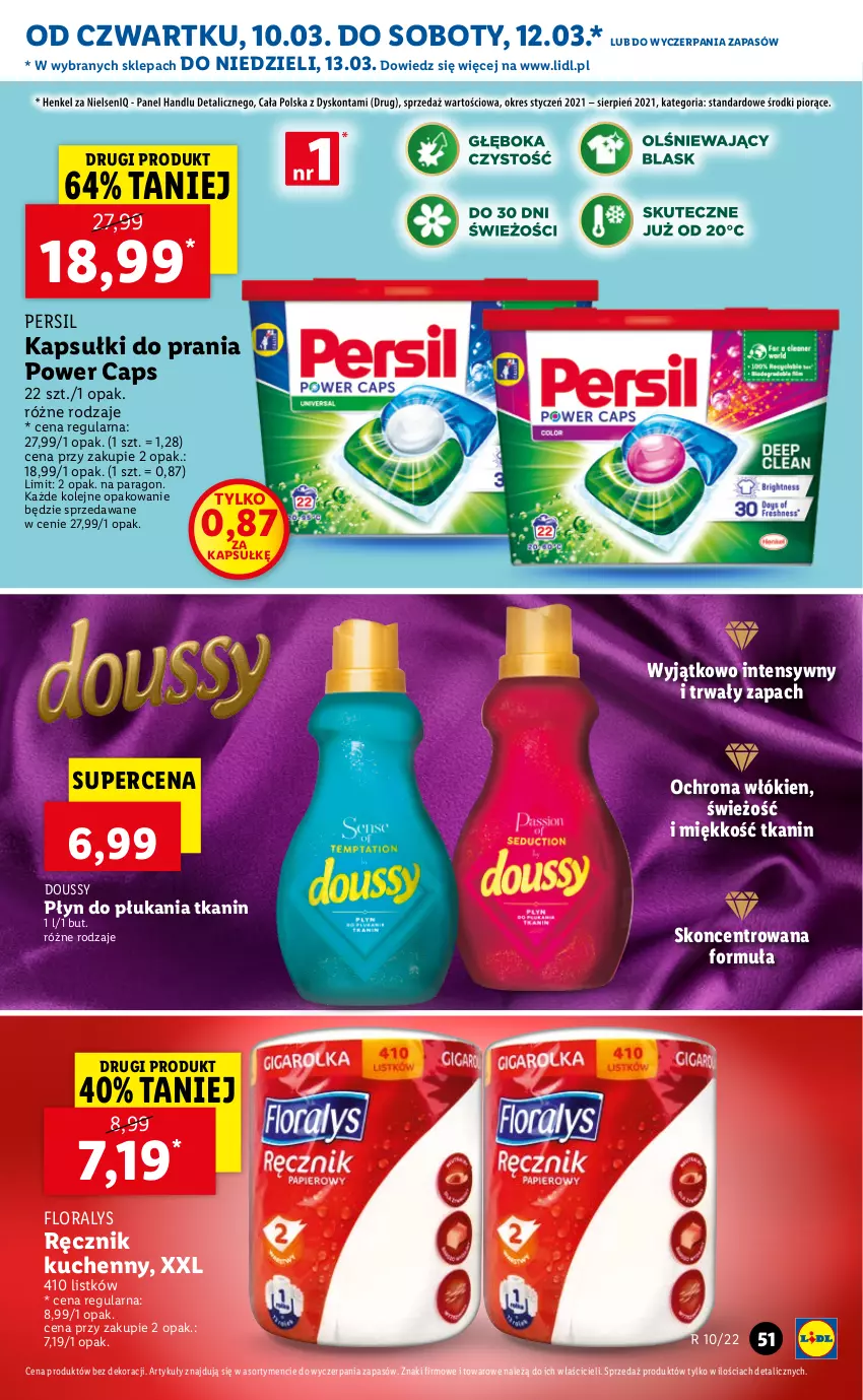 Gazetka promocyjna Lidl - GAZETKA - ważna 10.03 do 13.03.2022 - strona 51 - produkty: Flora, Kapsułki do prania, Olej, Persil, Płyn do płukania, Ręcznik, Ręcznik kuchenny