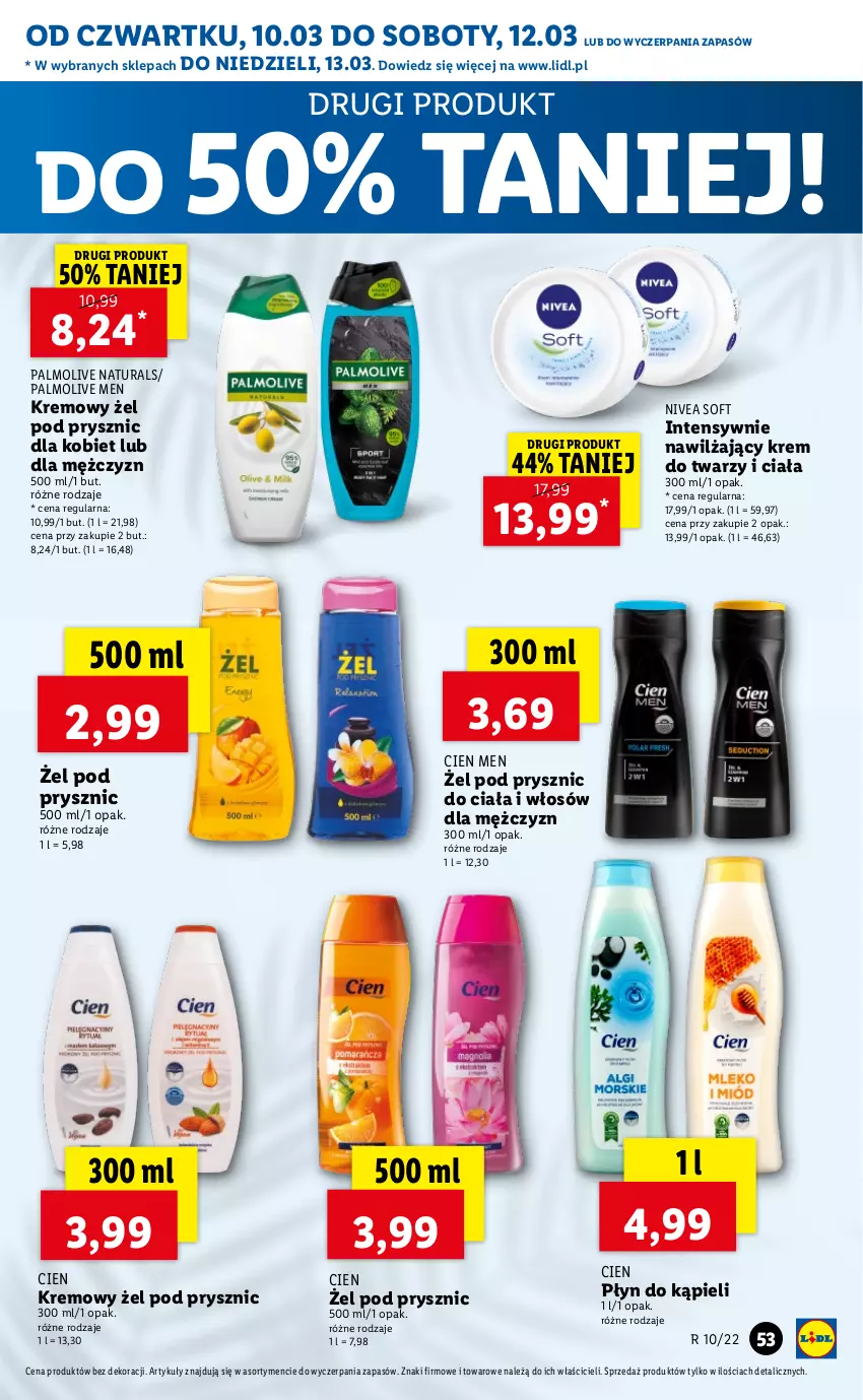 Gazetka promocyjna Lidl - GAZETKA - ważna 10.03 do 13.03.2022 - strona 53 - produkty: Krem do twarzy, Nivea, Palmolive, Płyn do kąpieli