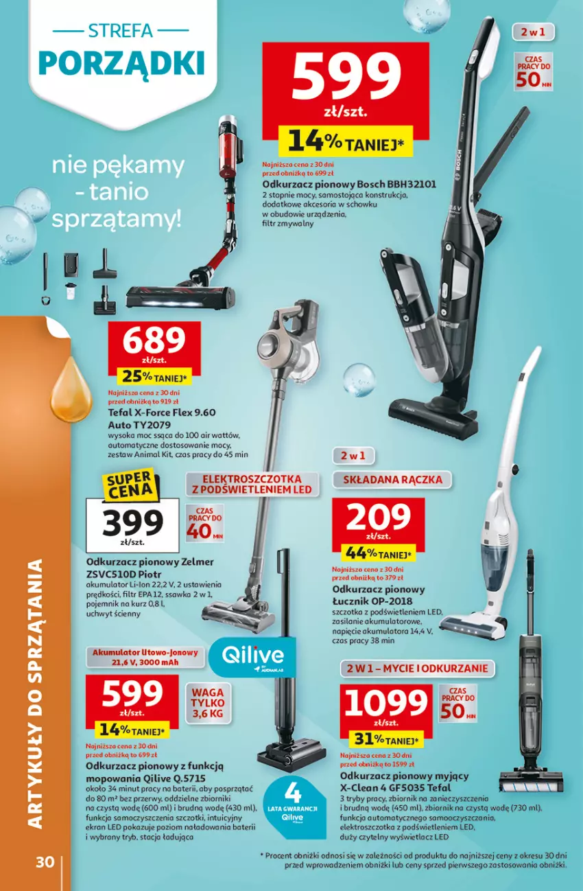 Gazetka promocyjna Auchan - Strefa Porządki Hipermarket - ważna 19.03 do 25.03.2026 - strona 30 - produkty: Akumulator, Bosch, Fa, Mop, Odkurzacz, Pojemnik, Silan, Sok, Szczotka, Tefal, Top, Zelmer