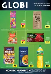 Gazetka promocyjna Carrefour - Gazetka Globi - Gazetka - ważna od 31.10 do 31.10.2022 - strona 1 - produkty: Lubella, Makaron, Kujawski, Bell, Kawa, Kosz, Vitax, Maliny, Danio, Bella, Woseba, Kamis, Olej, Mleko