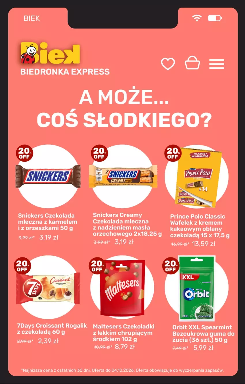 Gazetka promocyjna Biedronka - BIEK - ważna 02.10 do 09.10.2026 - strona 16 - produkty: Croissant, Czekolada, Czekolada mleczna, Kakao, Orbit, Prince Polo, Rogal, Ser, Snickers, Wafelek