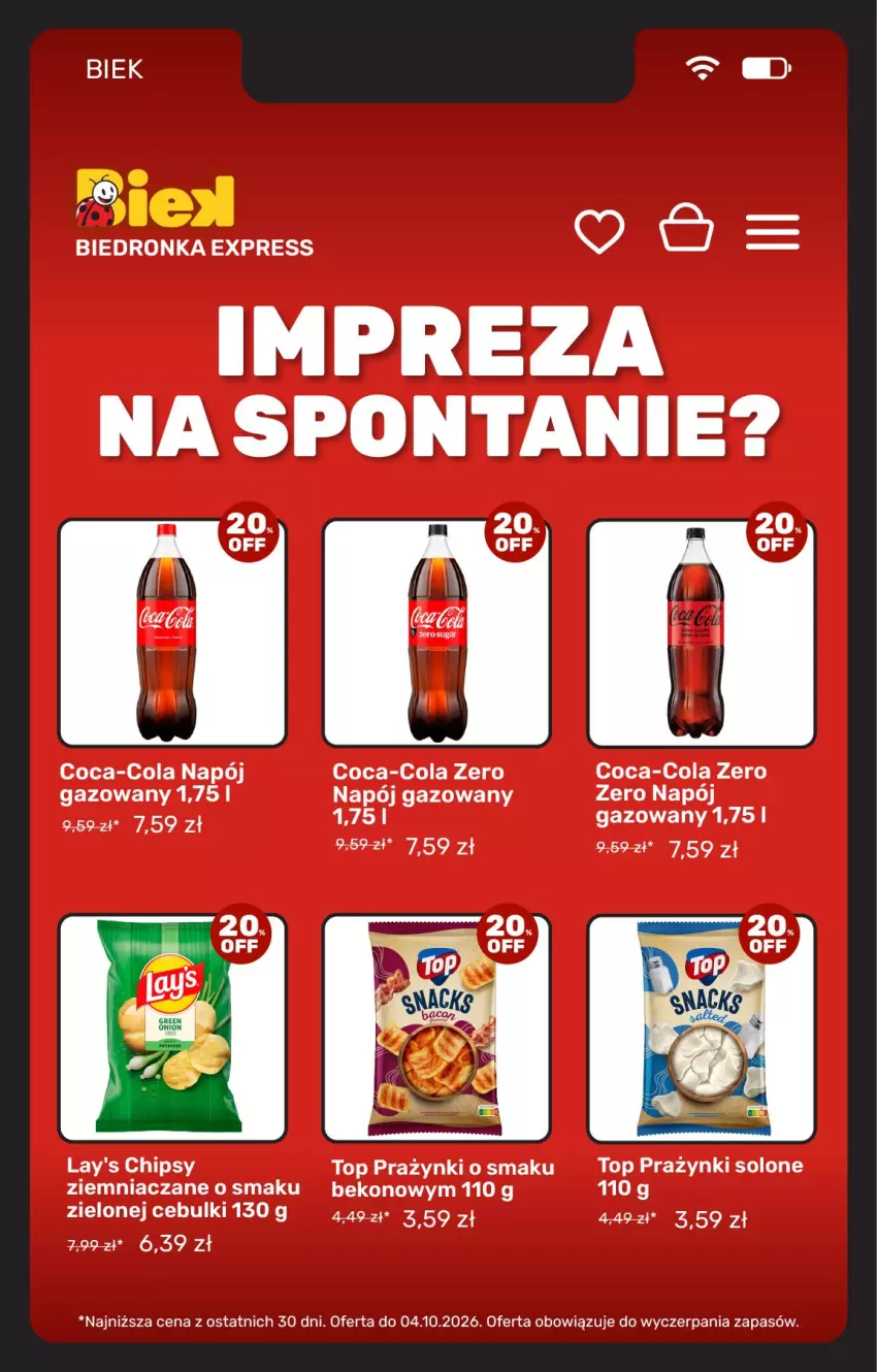 Gazetka promocyjna Biedronka - BIEK - ważna 02.10 do 09.10.2026 - strona 28 - produkty: Beko, Chipsy, Coca-Cola, Napój, Napój gazowany, Top