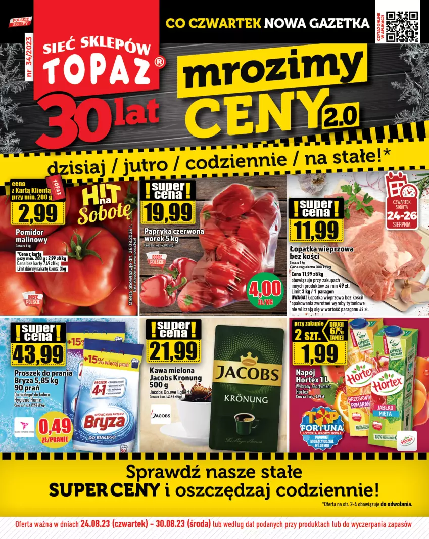 Gazetka promocyjna Topaz - Gazetka - ważna 24.08 do 30.08.2023 - strona 1 - produkty: Bryza, Jacobs, Napój, Top, Waga
