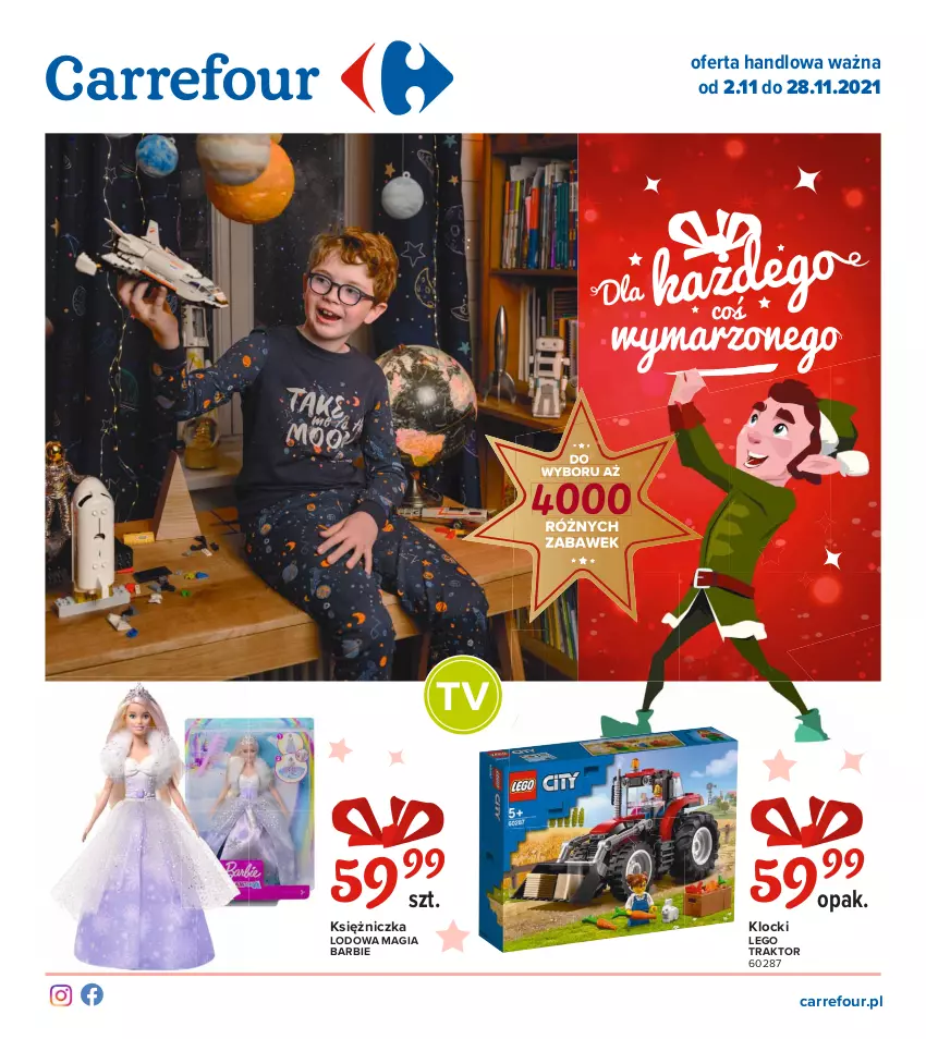 Gazetka promocyjna Carrefour - Gazetka Carrefour Zabawki - ważna 02.11 do 28.11.2021 - strona 1 - produkty: Barbie, Klocki, LEGO, Traktor
