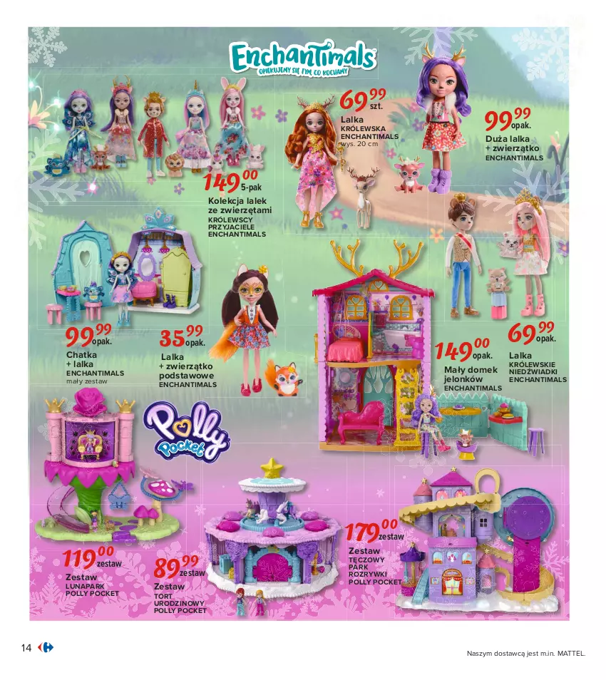 Gazetka promocyjna Carrefour - Gazetka Carrefour Zabawki - ważna 02.11 do 28.11.2021 - strona 14 - produkty: Domek jelonków, Enchantimals, Królewski, Lalka, Mattel, Polly Pocket, Zwierzęta