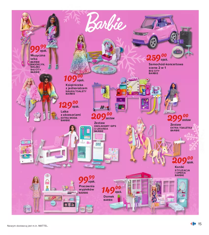 Gazetka promocyjna Carrefour - Gazetka Carrefour Zabawki - ważna 02.11 do 28.11.2021 - strona 15 - produkty: Barbie, Lalka, Malibu, Mattel, Moda, Samochód, Toaletka