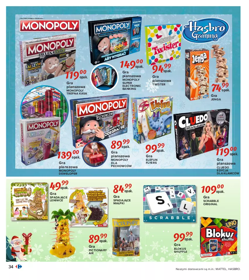 Gazetka promocyjna Carrefour - Gazetka Carrefour Zabawki - ważna 02.11 do 28.11.2021 - strona 34 - produkty: Gin, Gra, Hasbro, Mattel, Monopoly, Scrabble