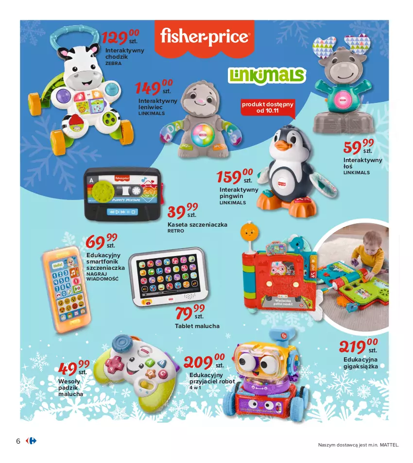 Gazetka promocyjna Carrefour - Gazetka Carrefour Zabawki - ważna 02.11 do 28.11.2021 - strona 6 - produkty: Chodzik, Gra, Książka, Mattel, Pingwin, Robot, Smartfon, Tablet, Tera