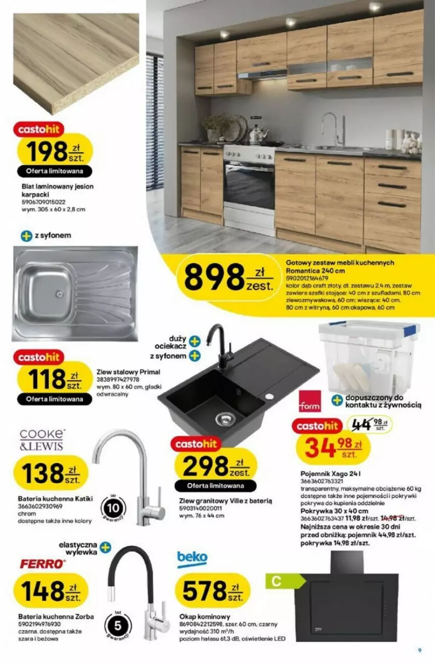 Gazetka promocyjna Castorama - ważna 09.10 do 22.10.2024 - strona 16 - produkty: Bateria, Bateria kuchenna, Beko, Gra, Karp, Ocet, Okap, Pojemnik, Por, Prima, Syfon, Tran, Zestaw mebli kuchennych, Zlew, Zlew stalowy