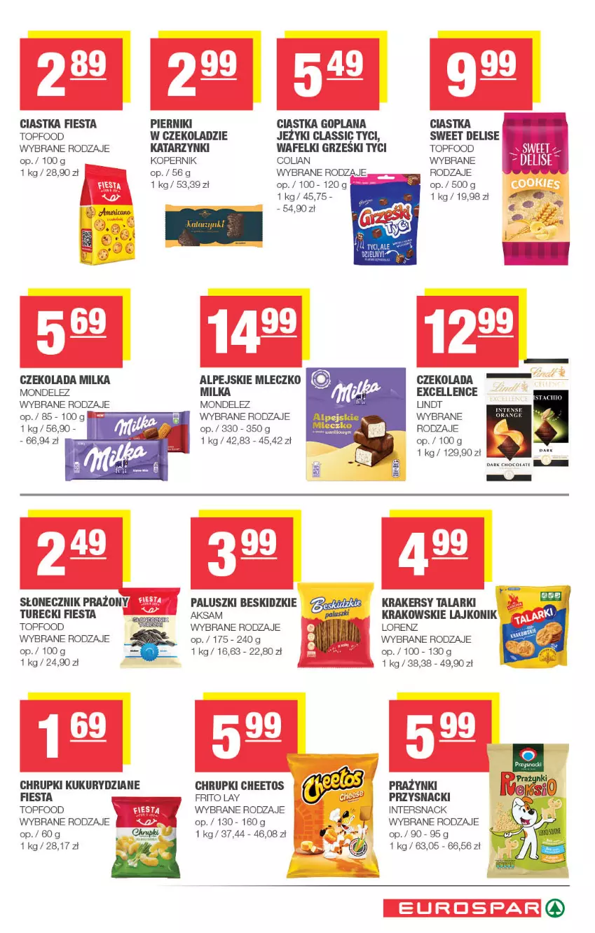 Gazetka promocyjna Spar - EuroSpar - ważna 26.08 do 06.09.2026 - strona 11 - produkty: Aksam, Beskidzki, Cheetos, Chrupki, Ciastka, Czekolada, Goplana, Jeżyki, Krakersy, Lajkonik, LANA, LG, Lindt, Lorenz, Milka, Mleczko, Piernik, Przysnacki, Słonecznik prażony, Top