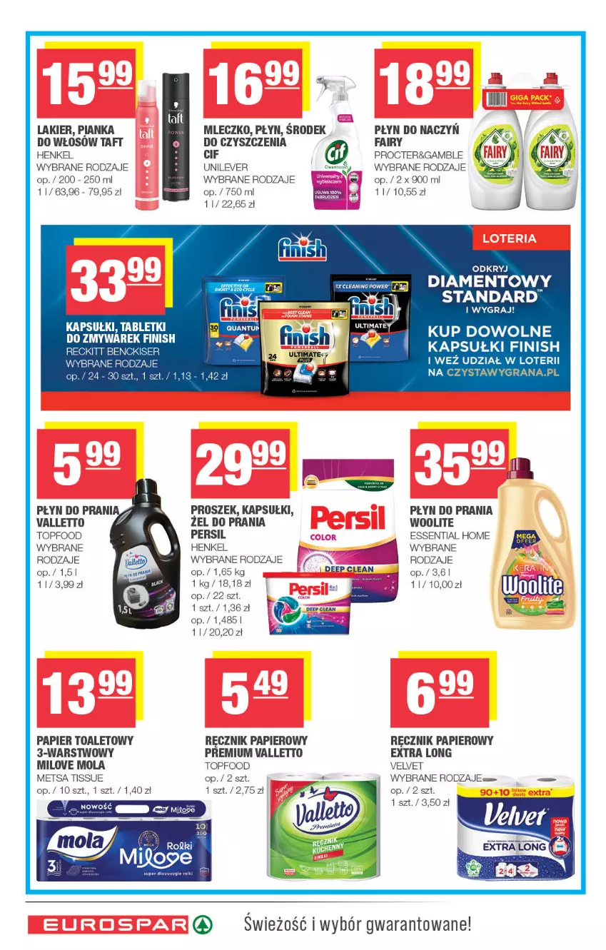 Gazetka promocyjna Spar - EuroSpar - ważna 26.08 do 06.09.2026 - strona 14 - produkty: Cif, Fa, Fairy, Finish, Gra, Lakier, Mleczko, Mola, Papier, Papier toaletowy, Persil, Płyn do prania, Ręcznik, Taft, Top, Velvet, Wagi, Woolite