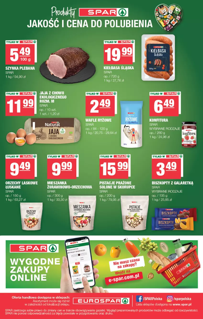 Gazetka promocyjna Spar - EuroSpar - ważna 26.08 do 06.09.2026 - strona 16 - produkty: Biszkopty, Gala, Jaja, Kiełbasa, Kiełbasa śląska, Konfitura, Pistacje, Ryż, Szynka, Wafle, Wino