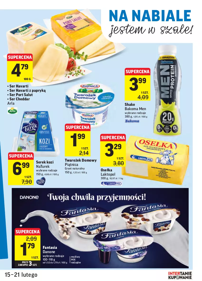 Gazetka promocyjna Intermarche - Gazetka promocyjna - ważna 15.02 do 21.02.2022 - strona 19 - produkty: Bakoma, Cheddar, Danone, Fa, Fanta, Gra, Havarti, NaTurek, Piątnica, Por, Ser, Serek, Szal, Top