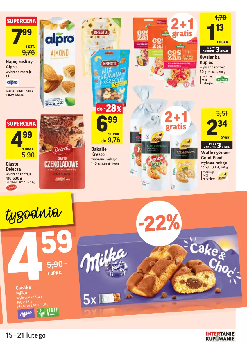 Gazetka promocyjna Intermarche - Gazetka promocyjna - ważna 15.02 do 21.02.2022 - strona 25 - produkty: Alpro, Delecta, Gra, Kupiec, Milka, Napój, Owsianka, Piec, Ryż, Wafle