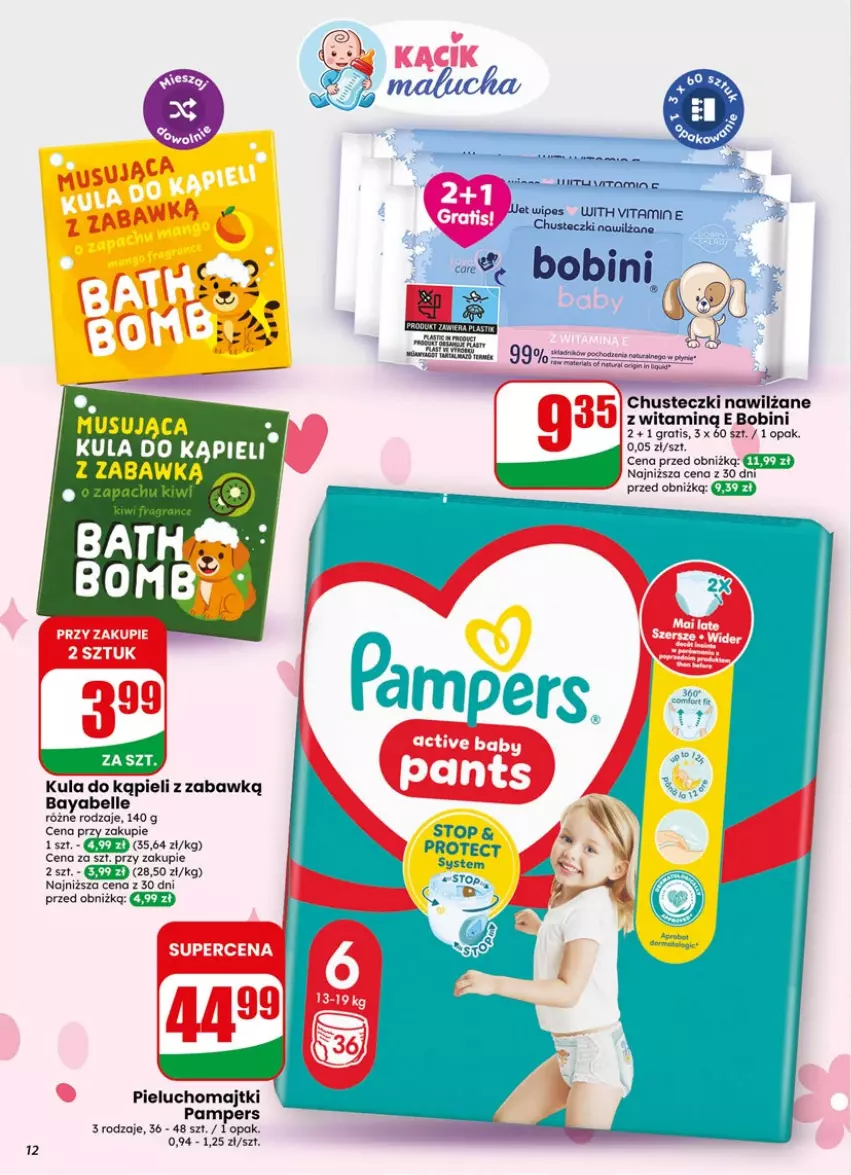 Gazetka promocyjna Dino - Gazetka 19 / 2026 - ważna 06.05 do 12.05.2026 - strona 12 - produkty: Bell, Chusteczki, Gin, Gra, Kula do kąpieli, Majtki, Pampers, Pieluchomajtki