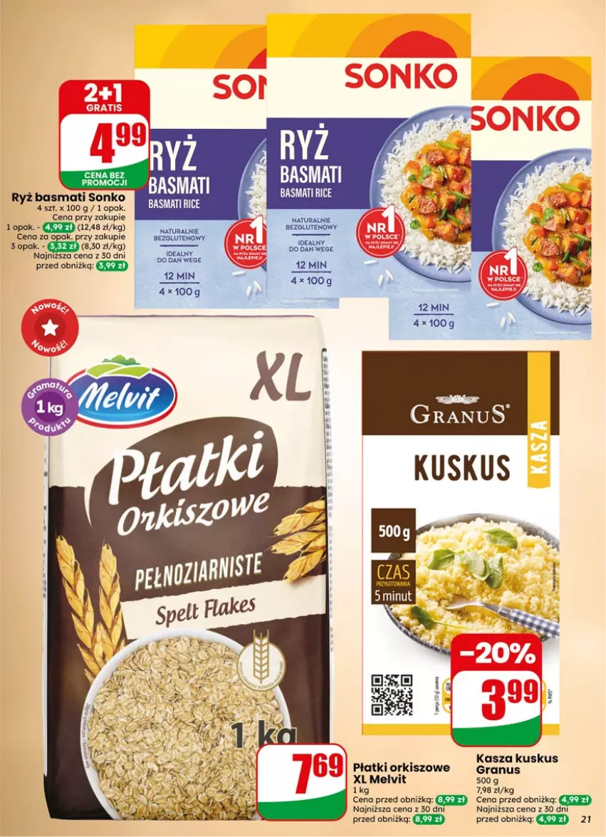 Gazetka promocyjna Dino - Gazetka 19 / 2026 - ważna 06.05 do 12.05.2026 - strona 21 - produkty: Melvit, Płatki orkiszowe, Ryż, Ryż basmati, Sonko