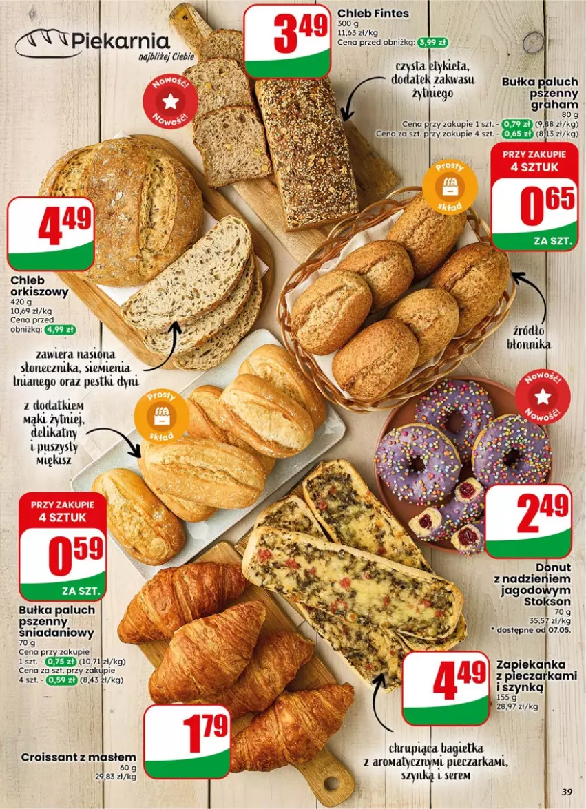 Gazetka promocyjna Dino - Gazetka 19 / 2026 - ważna 06.05 do 12.05.2026 - strona 39 - produkty: Bagietka, Bułka, Chleb, Croissant, Danio, JBL, Pestki dyni, Piec, Pieczarka, Ser, Szynka