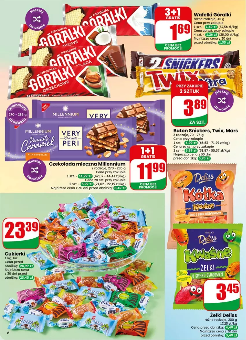Gazetka promocyjna Dino - Gazetka 19 / 2026 - ważna 06.05 do 12.05.2026 - strona 6 - produkty: Baton, Cukier, Cukierki, Czekolada, Czekolada mleczna, Deliss, Góralki, Mars, Snickers, Twix