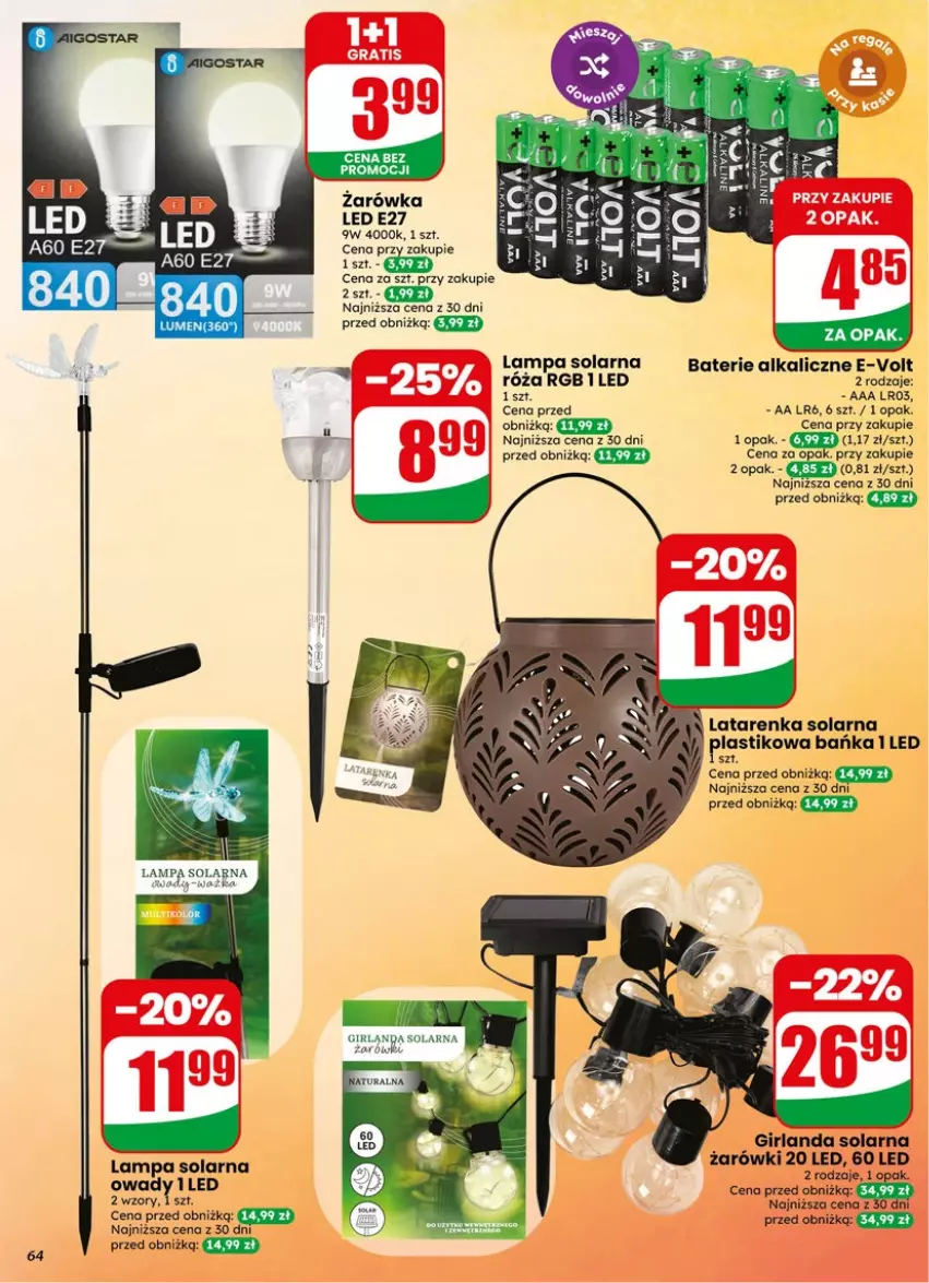 Gazetka promocyjna Dino - Gazetka 19 / 2026 - ważna 06.05 do 12.05.2026 - strona 64 - produkty: Baterie alkaliczne, Girlanda, Lampa, Latarenka, Róża