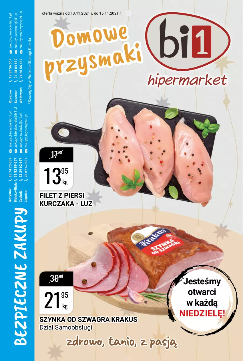 Gazetka promocyjna Bi1 - Domowe przysmaki - ważna 10.11 do 16.11.2021 - strona 1 - produkty: Filet z piersi kurczaka, Gra, Krakus, Kurczak, Piec, Szynka