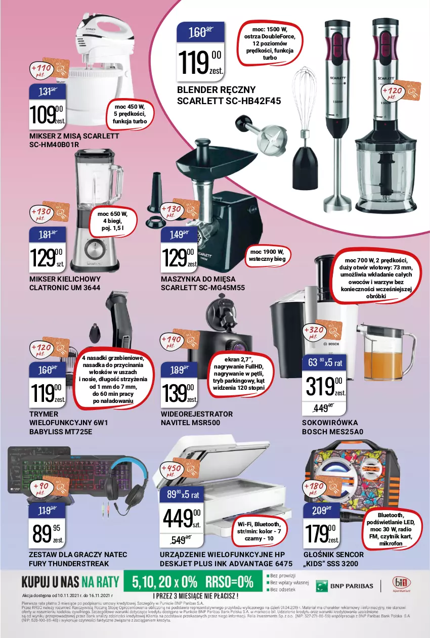 Gazetka promocyjna Bi1 - Domowe przysmaki - ważna 10.11 do 16.11.2021 - strona 9 - produkty: Babyliss, Blender, Blender ręczny, Bosch, Głośnik, Gra, Gry, HP, Maszynka, Mikrofon, Mikser, Mikser z misą, Navitel, Sencor, Ser, Sok, Szynka, Top, Urządzenie wielofunkcyjne, Wideorejestrator, Zestaw dla graczy